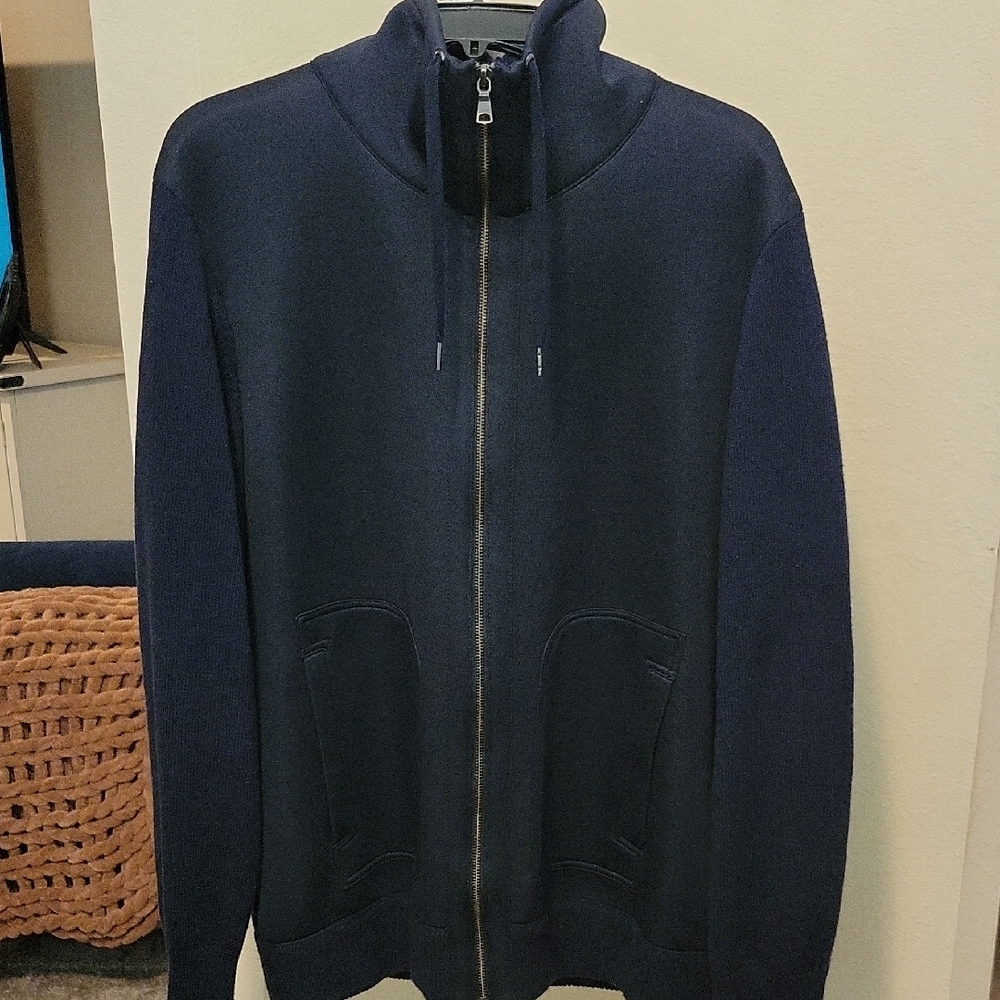 Banana Republic Men's Dark Blue/Black Neoprene Sweater Jacket....Size XL